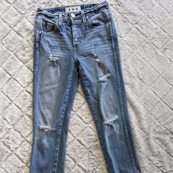 AMO Women's Skinny Jeans 26 Babe Wash Dive Bar Destroy Button Fly - Picture 1 of 7